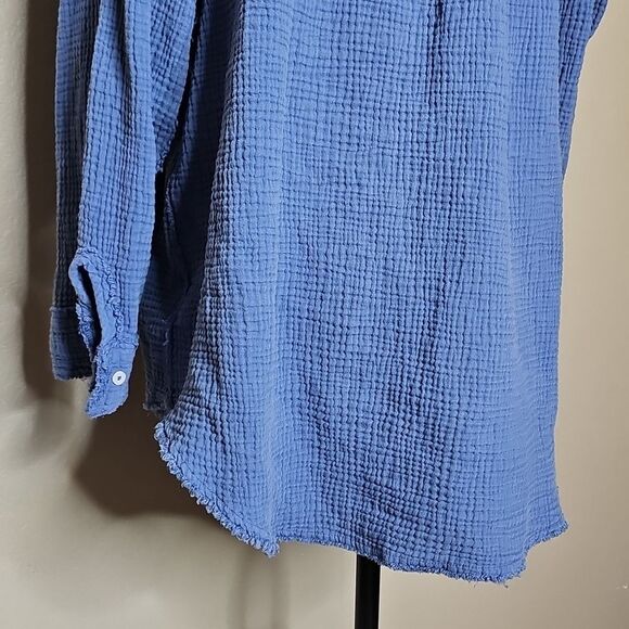 Aerie Gauze Blue Button Down Oversized Long Sleeve Shirt Large - Picture 4 of 8
